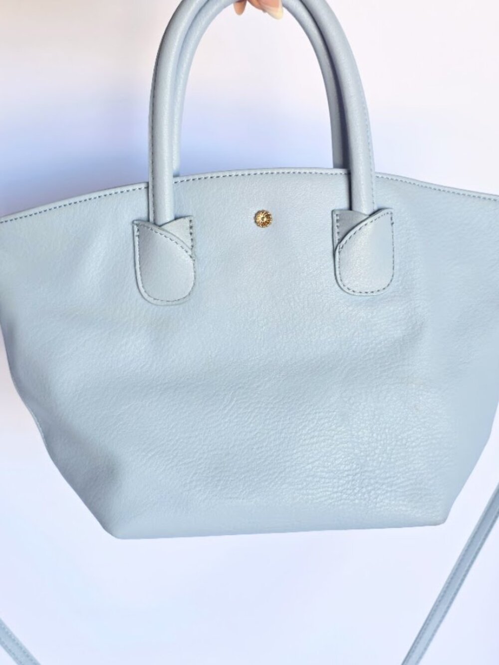 LC Lauren Conrad Mini Fan Tote Bag Powder Blue Crossbody Handbag Like New